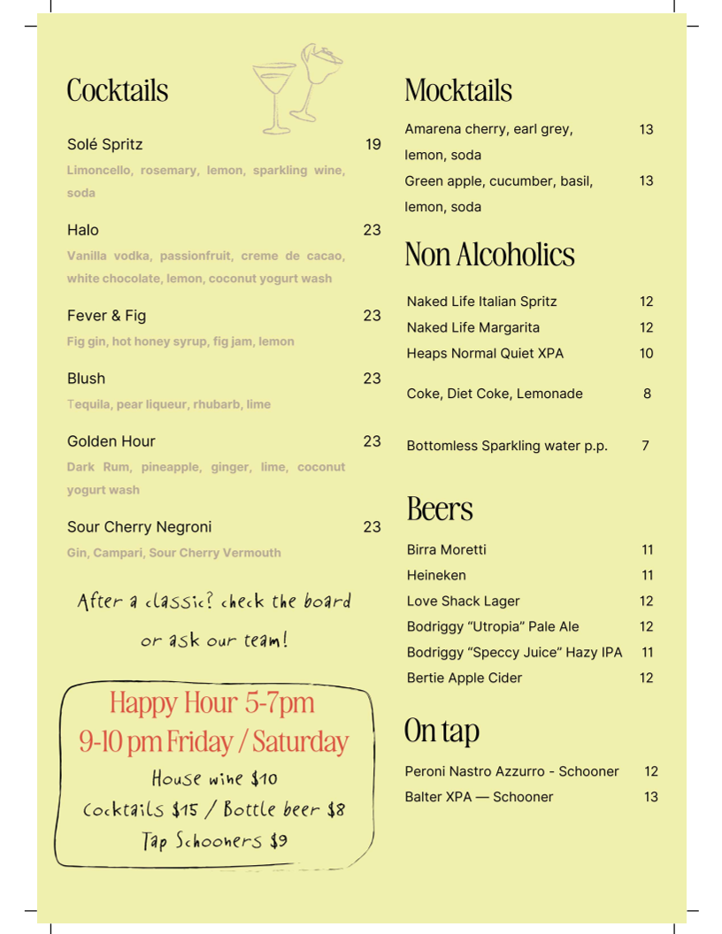 Menu, Pastarami
