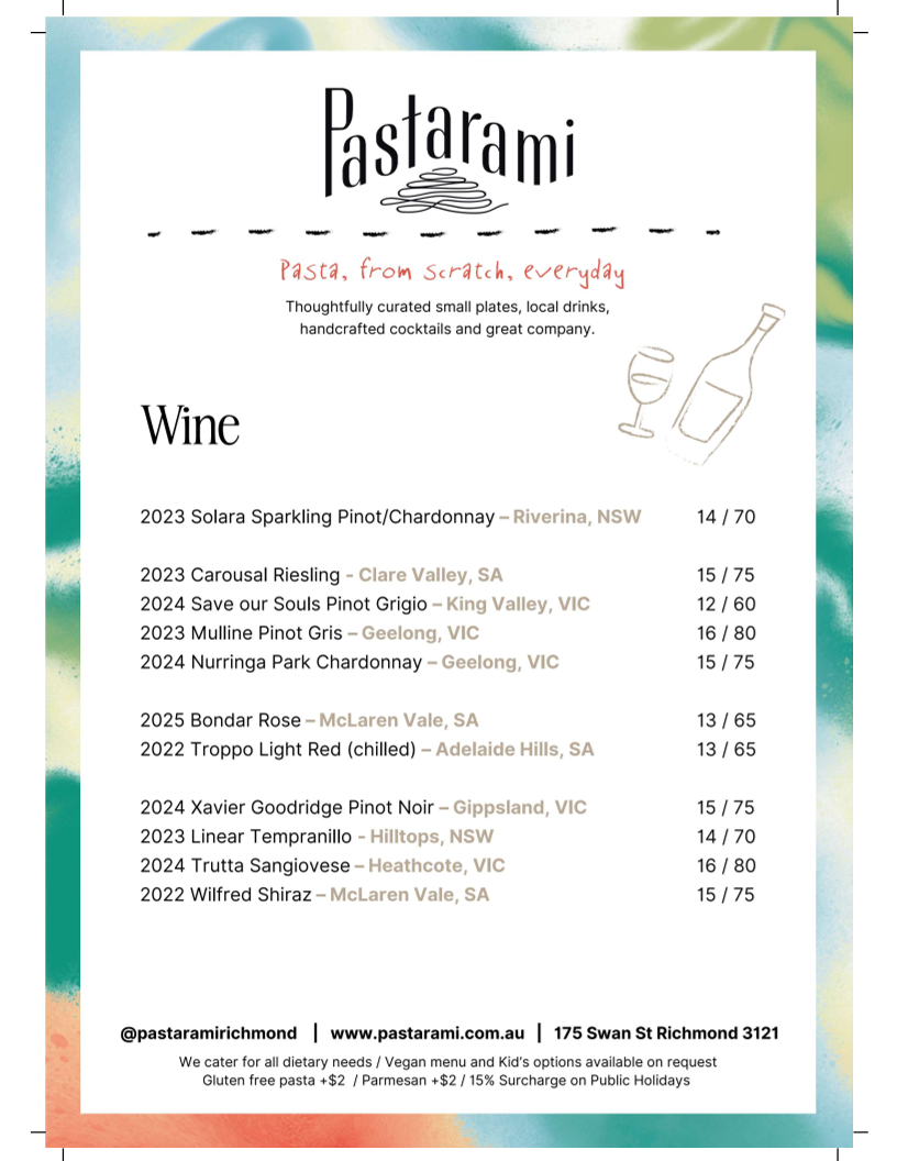 Menu, Pastarami