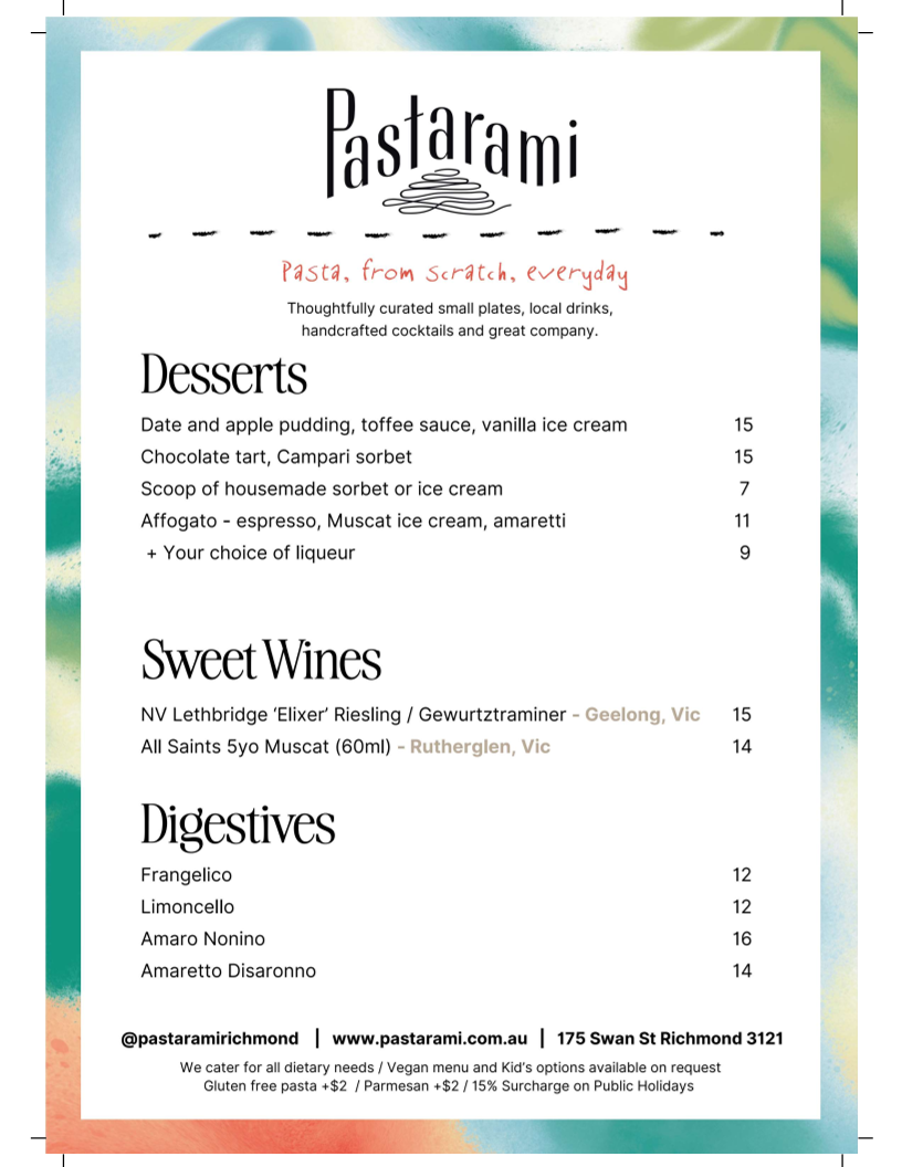 Menu, Pastarami