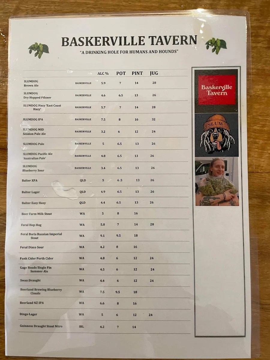 Menu, Baskerville Tavern