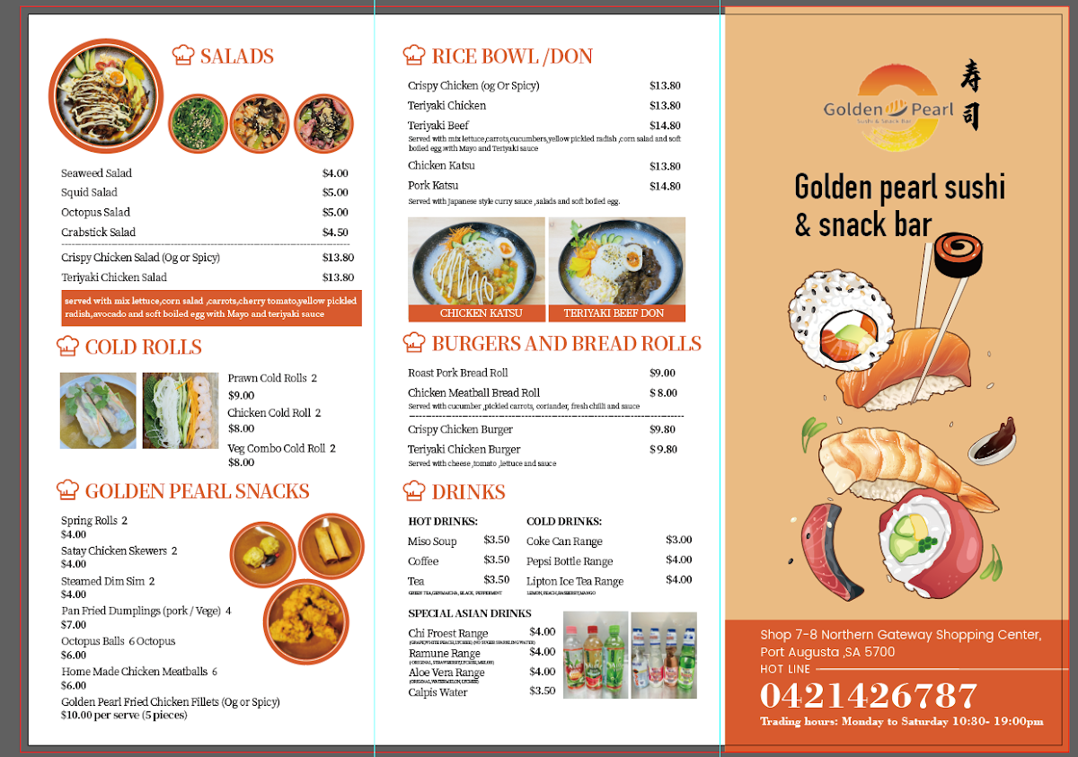 Menu, Golden Pearl Sushi & Snack Bar