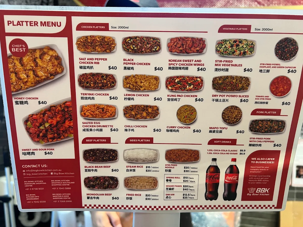 Menu, Big Bowl Kitchen+ Parkmore