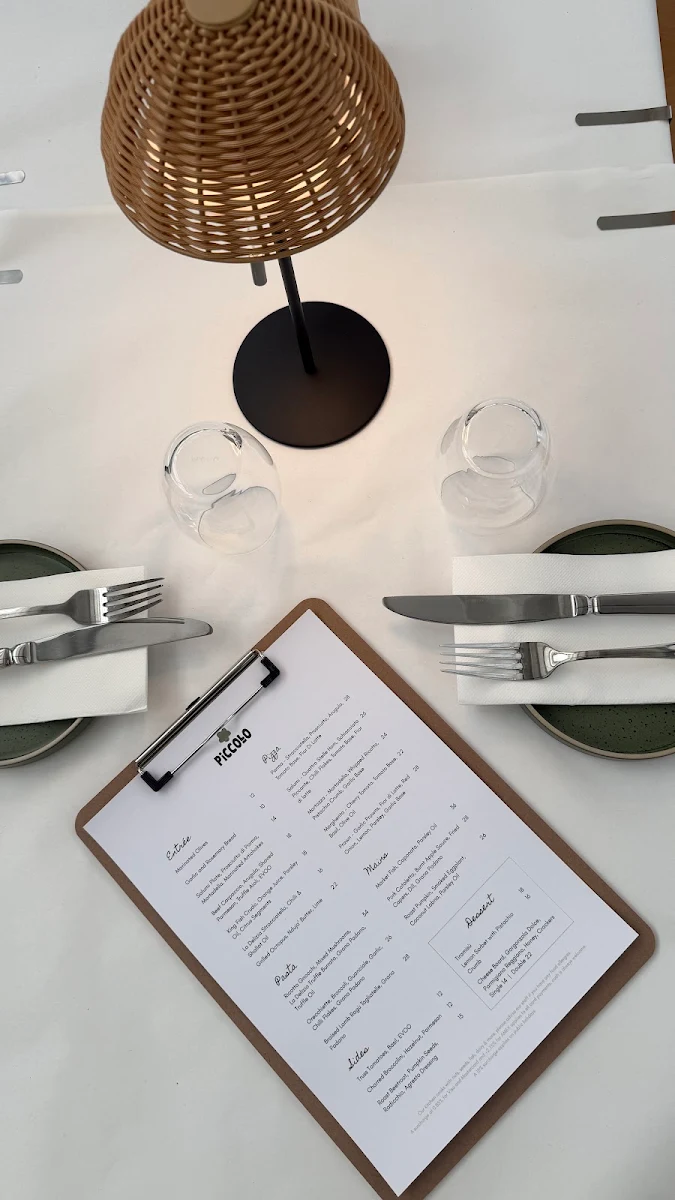 Menu, Piccolo at Southcamp Dunsborough
