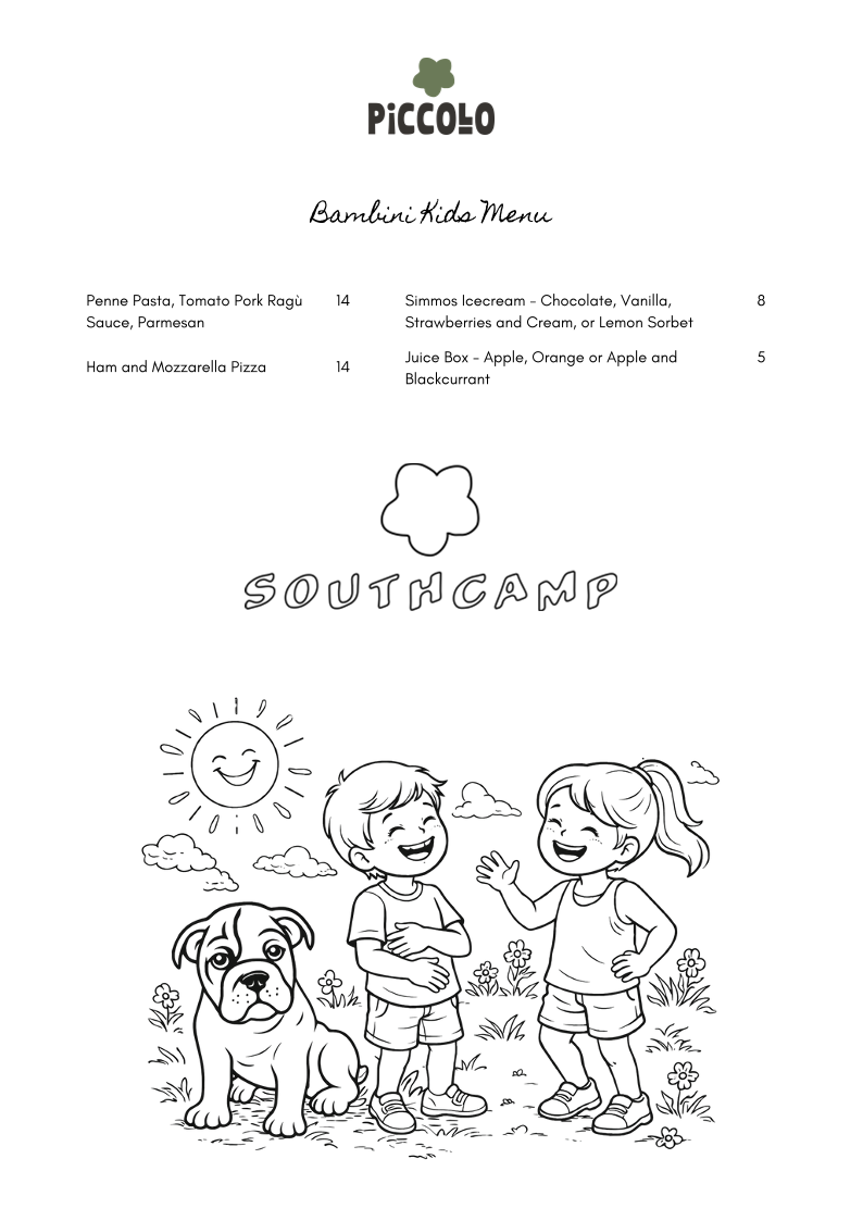 Menu, Piccolo at Southcamp Dunsborough