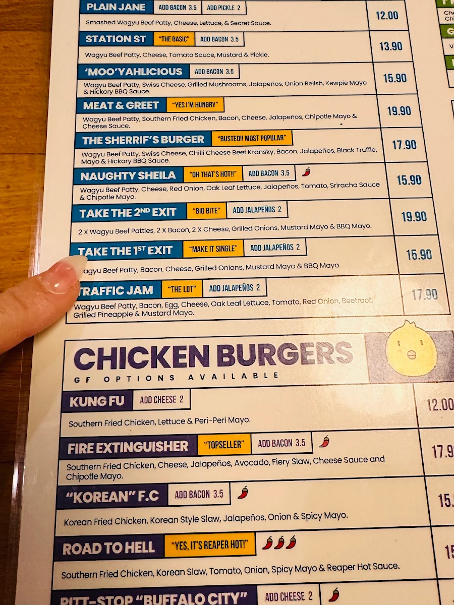 Menu, Burger Road - Fairfield