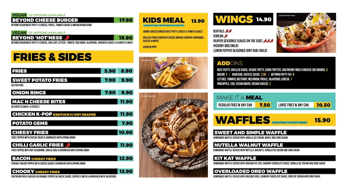 Menu, Burger Road - Fairfield