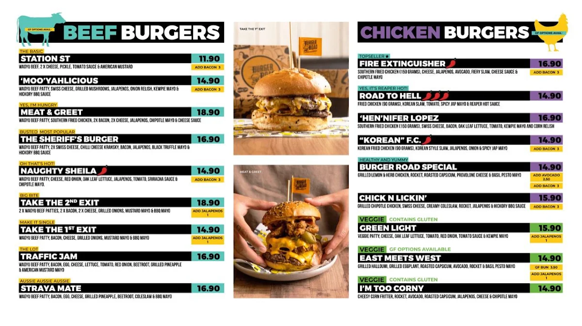 Menu, Burger Road - Fairfield