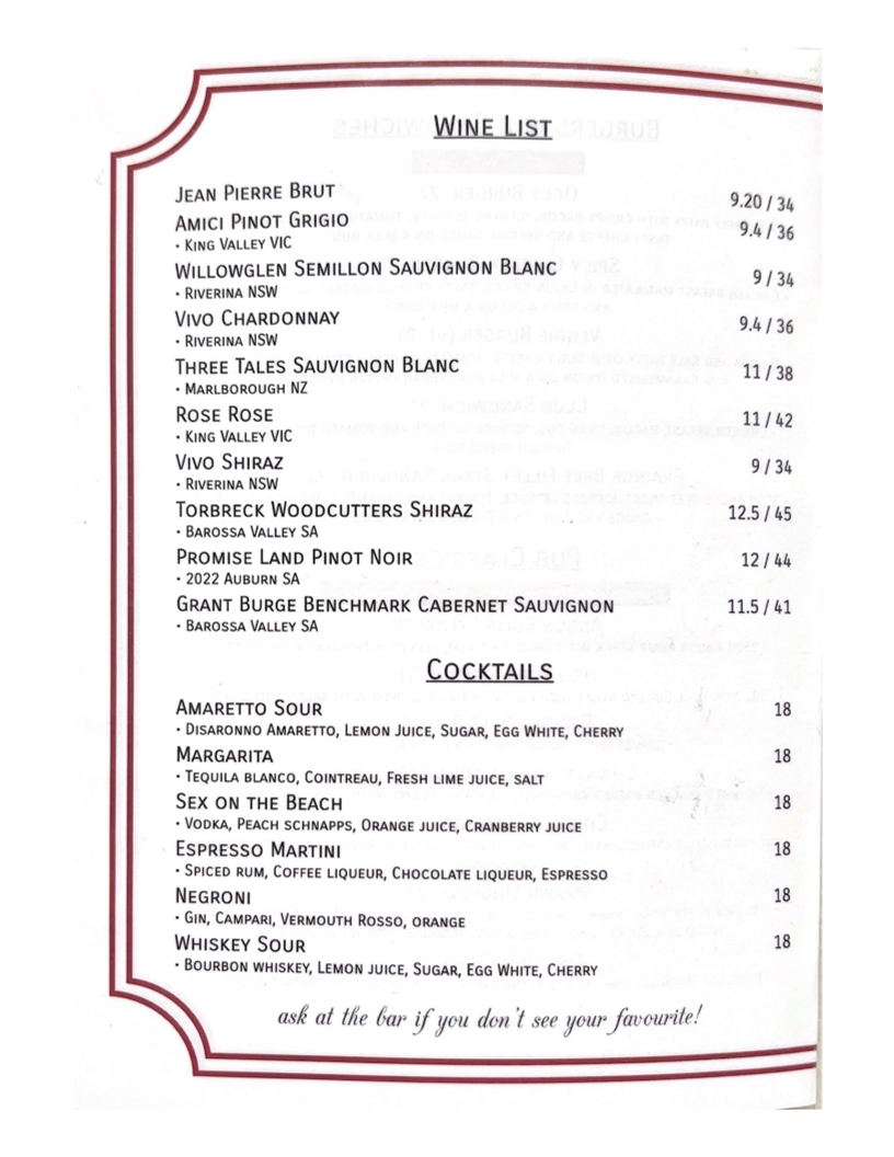 Menu, The Occidental Hotel