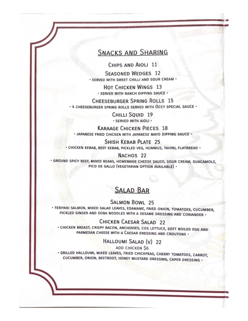 Menu, The Occidental Hotel