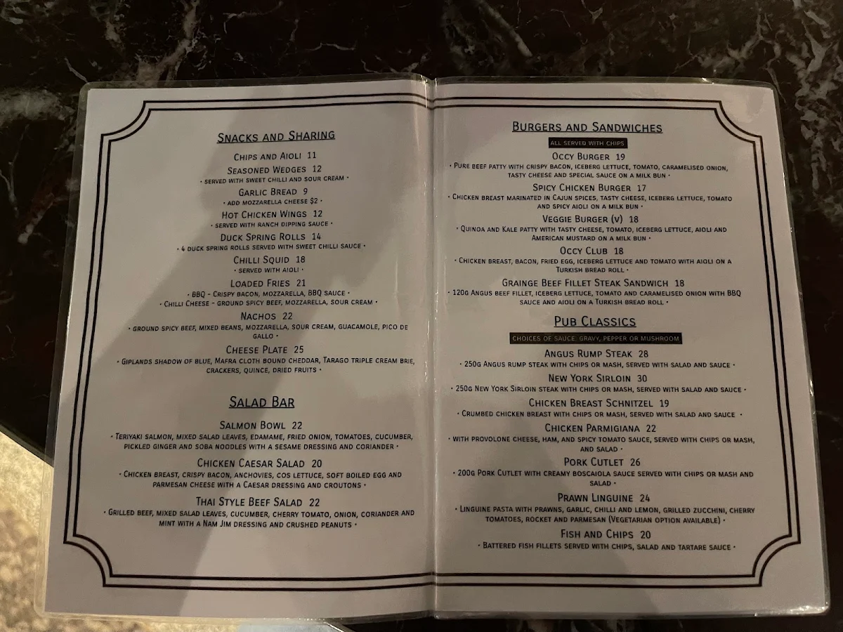 Menu, The Occidental Hotel