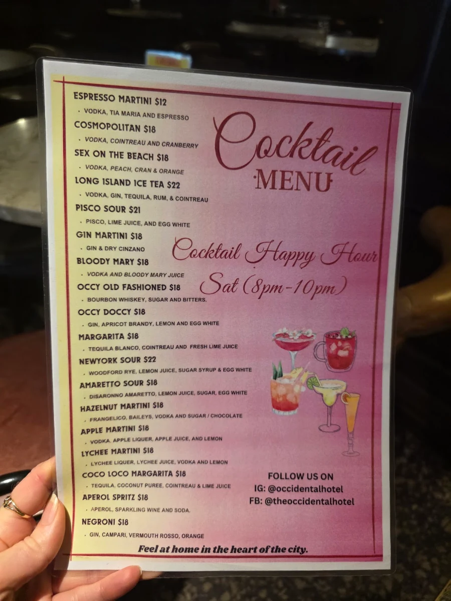 Menu, The Occidental Hotel