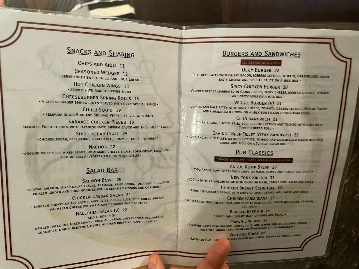 Menu, The Occidental Hotel