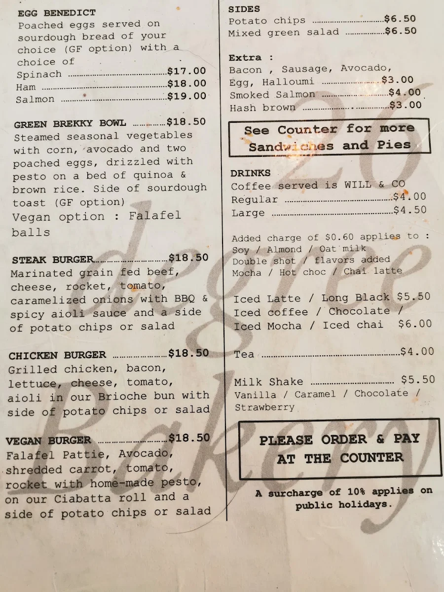 Menu, Annandale Bakehouse