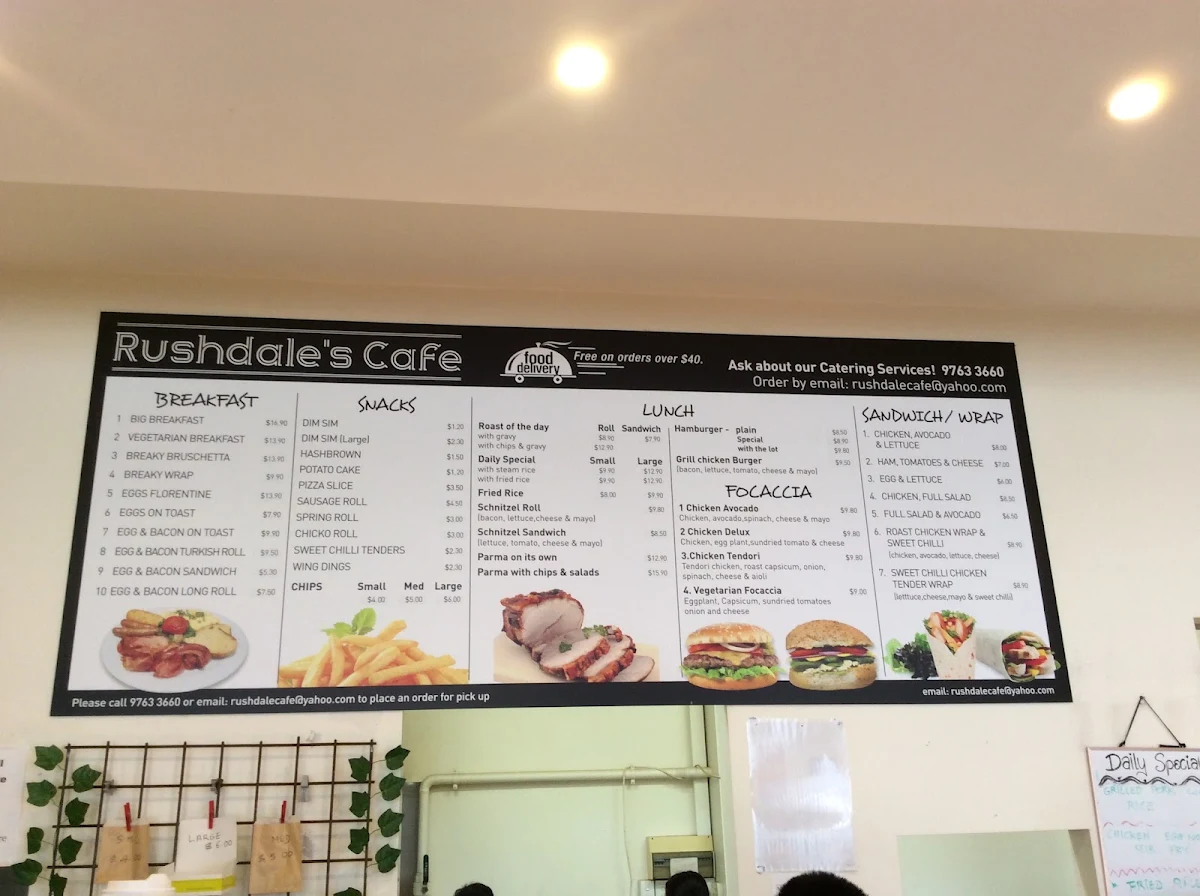 Menu, RUSHDALE'S CAFE