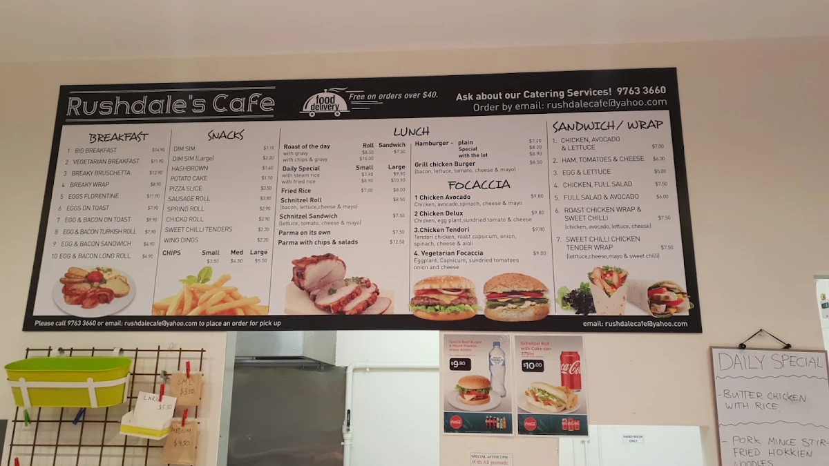 Menu, RUSHDALE'S CAFE