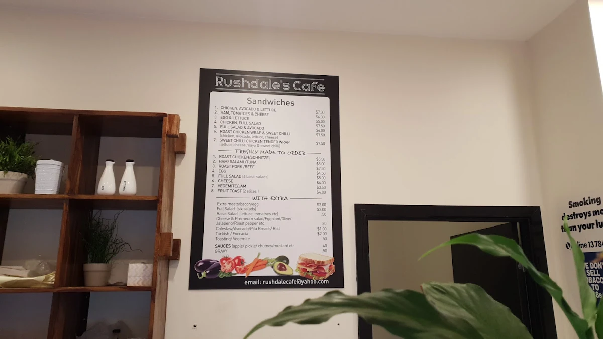 Menu, RUSHDALE'S CAFE