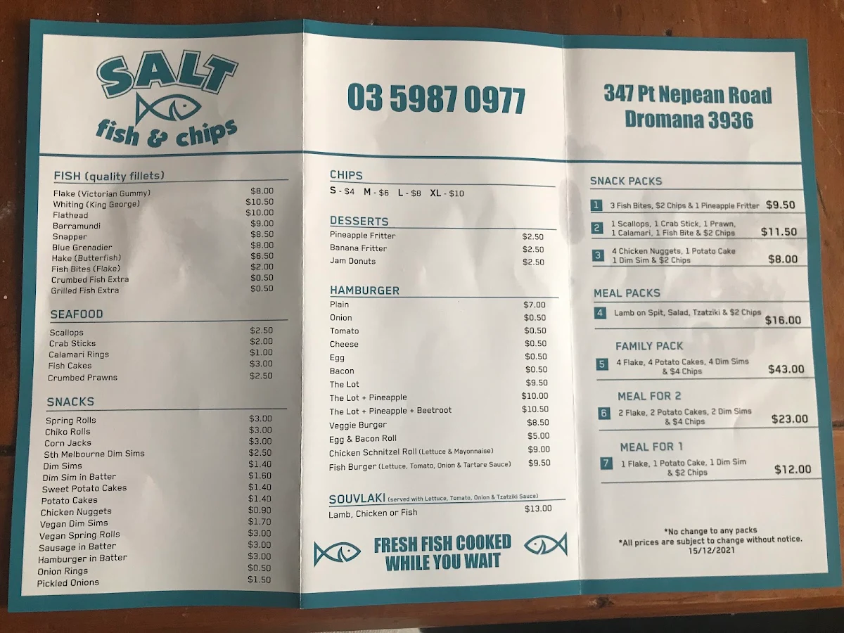 Menu, Salt Fish & Chips