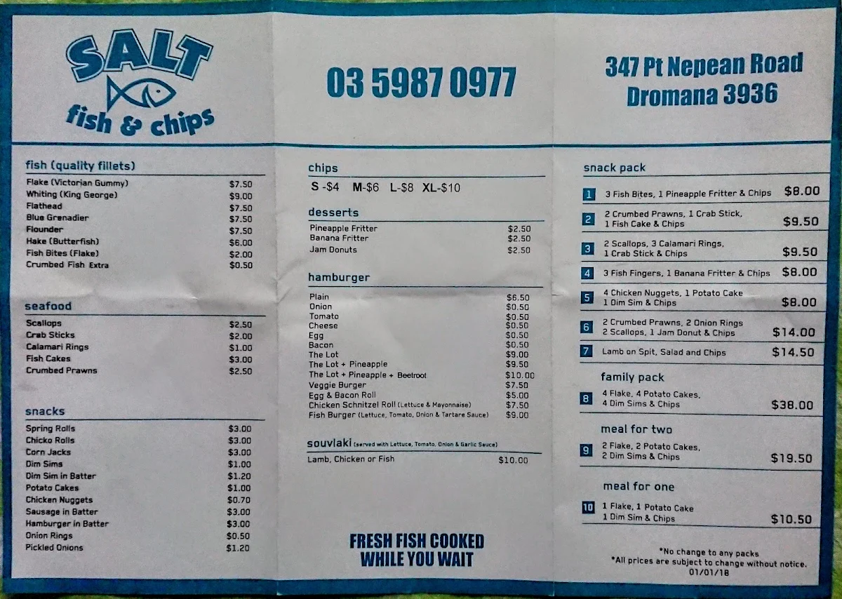 Menu, Salt Fish & Chips