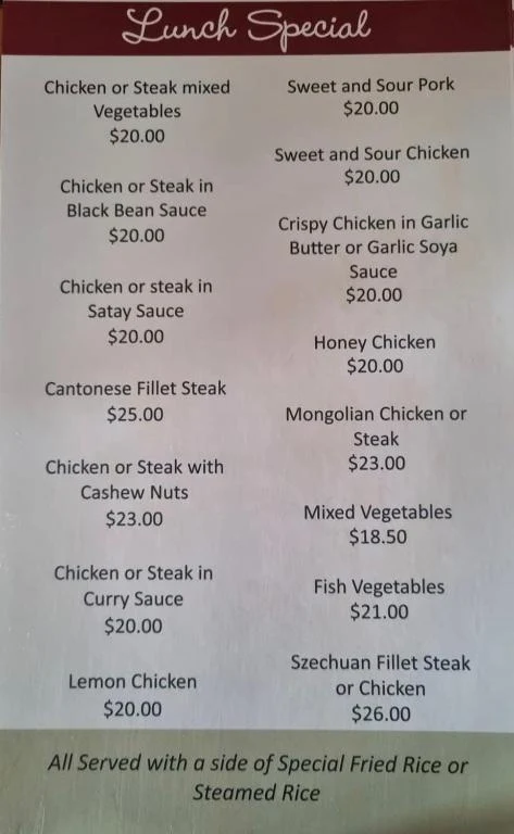 Menu, Rutherglen Eastern Palace Chinese