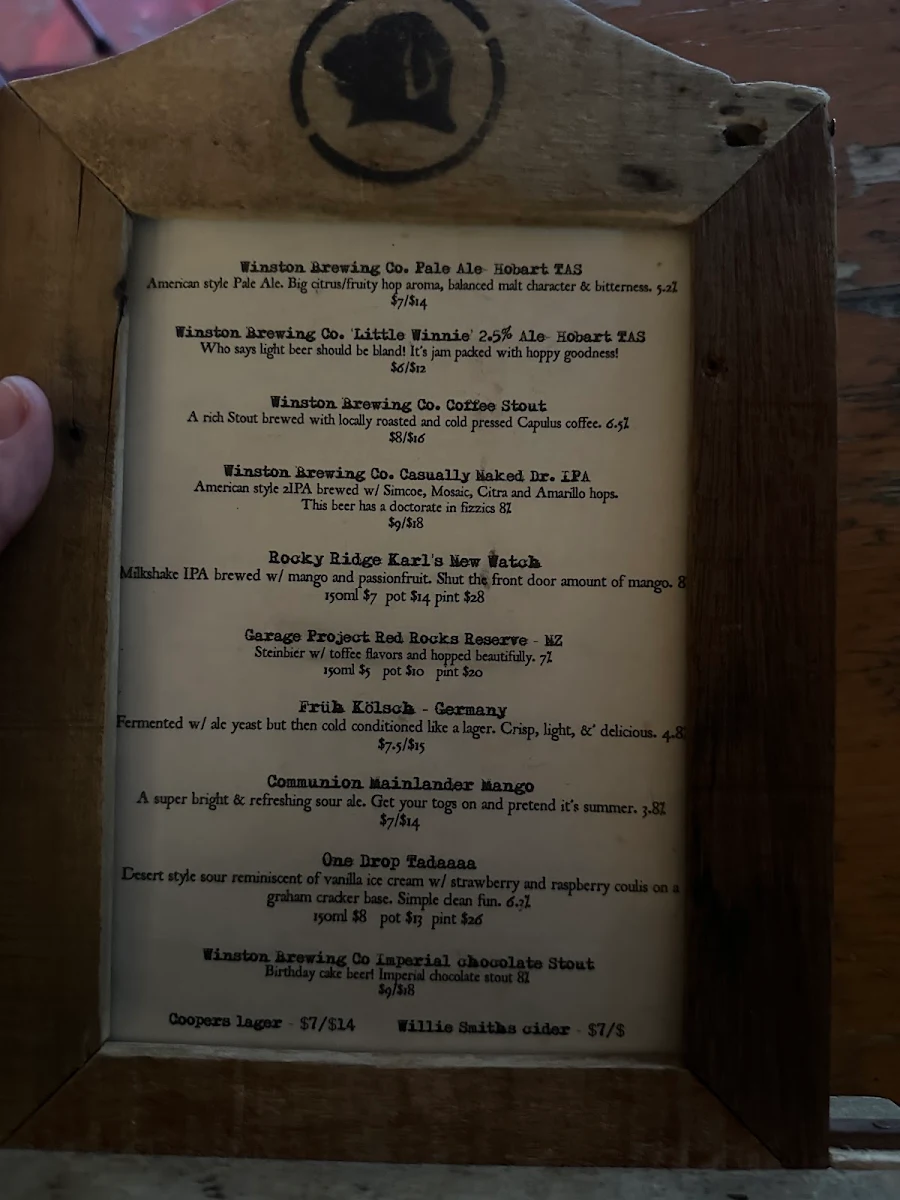 Menu, The Winston