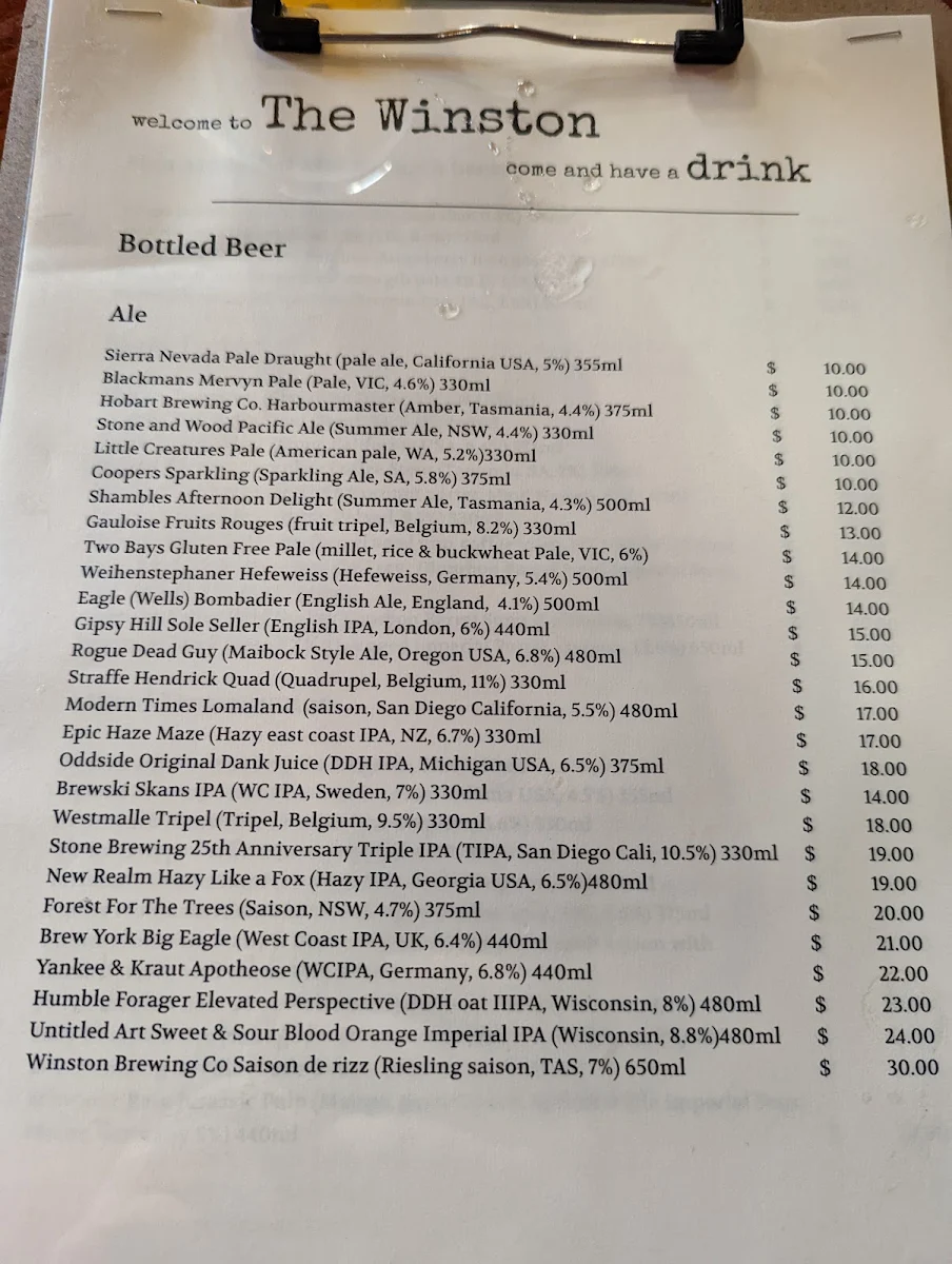 Menu, The Winston