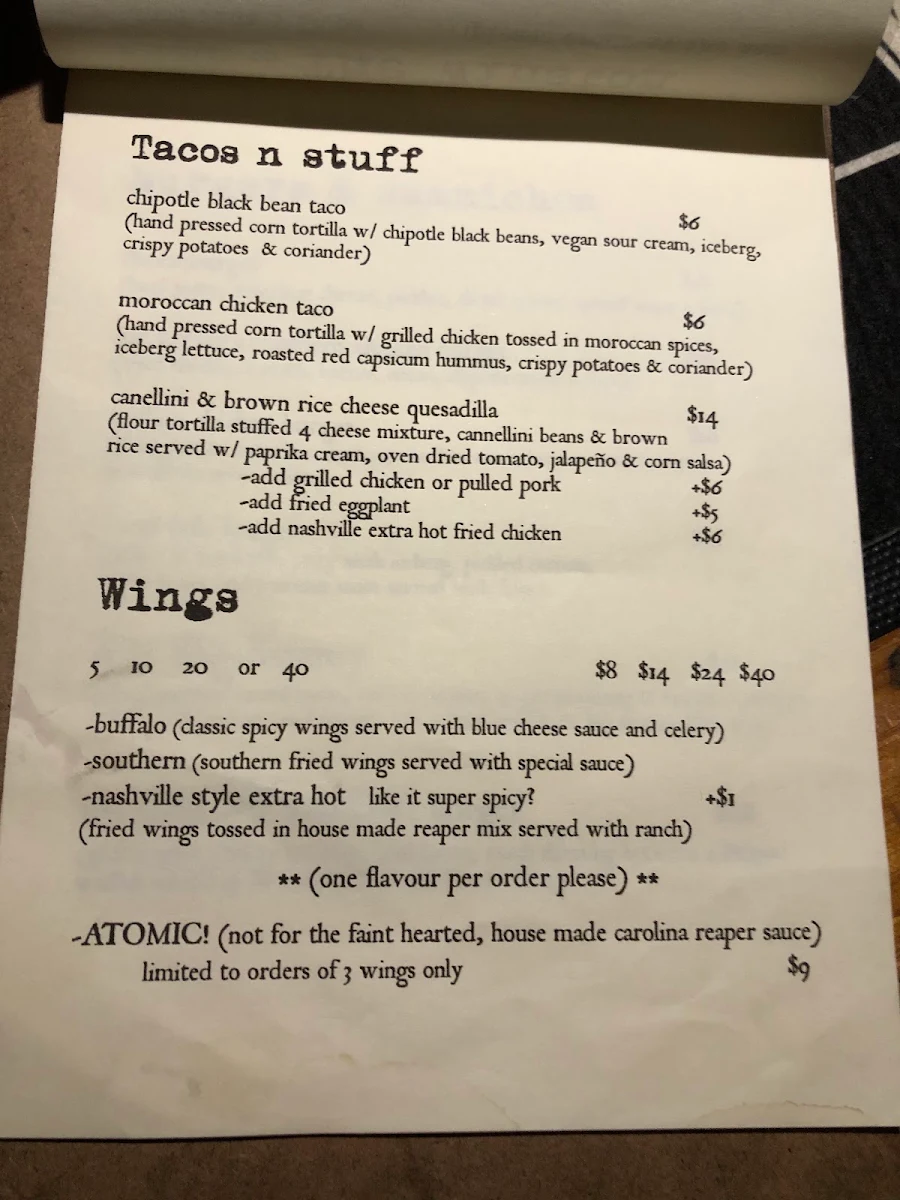 Menu, The Winston