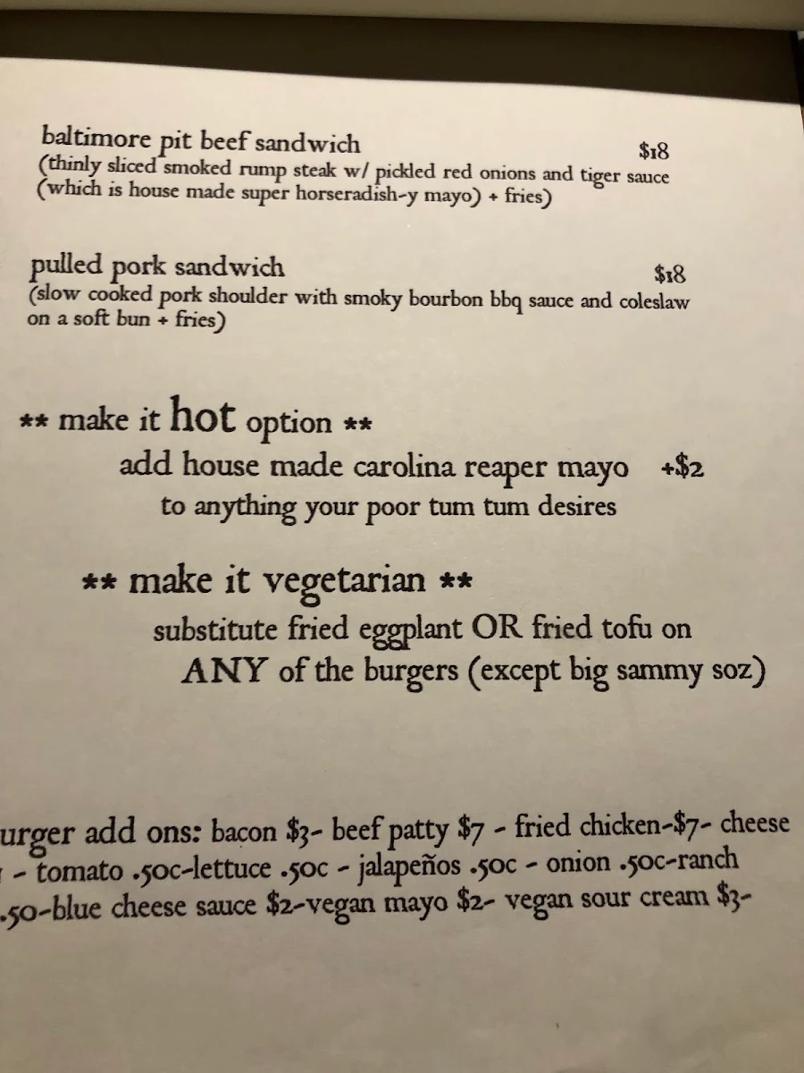 Menu, The Winston