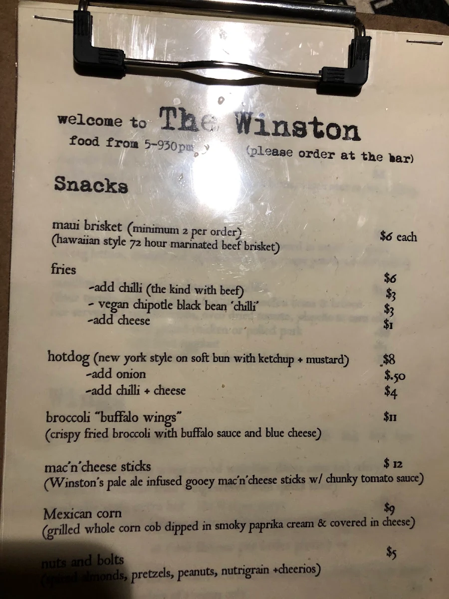 Menu, The Winston