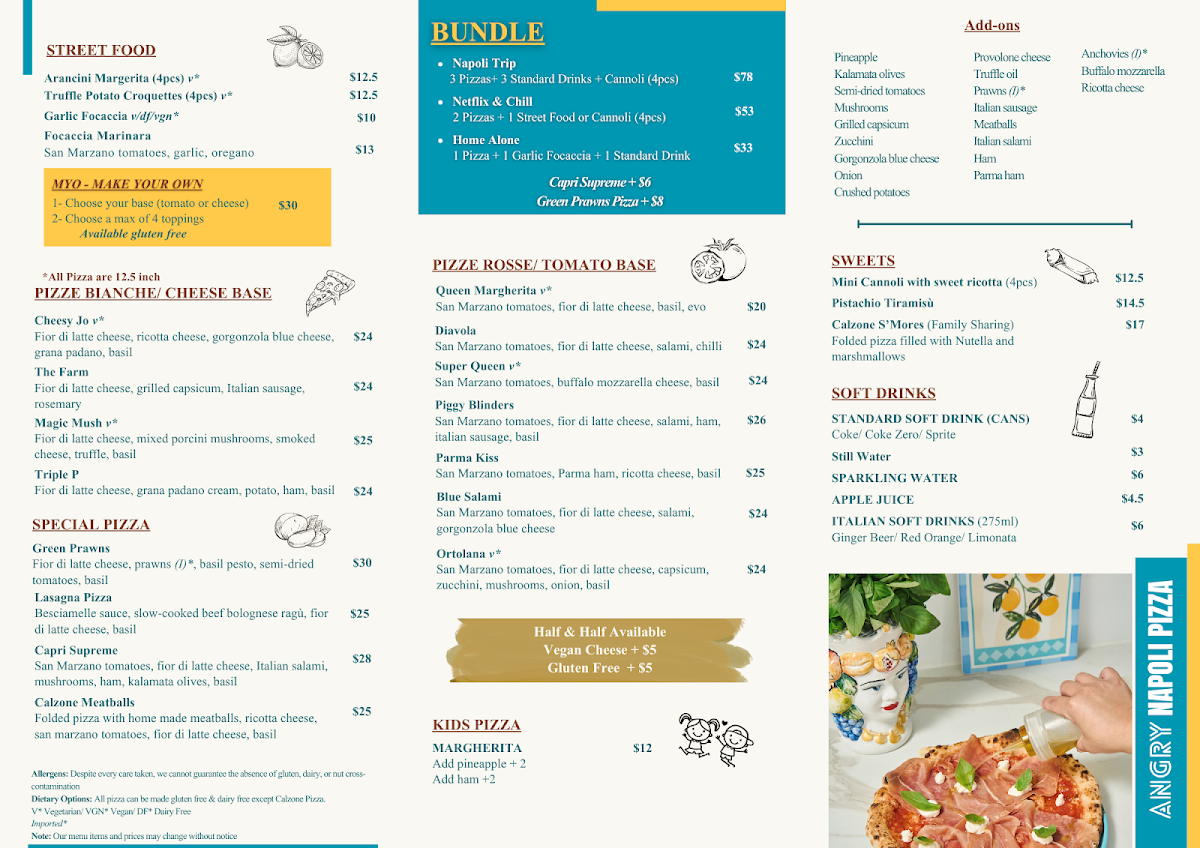 Menu, Angry Pizza