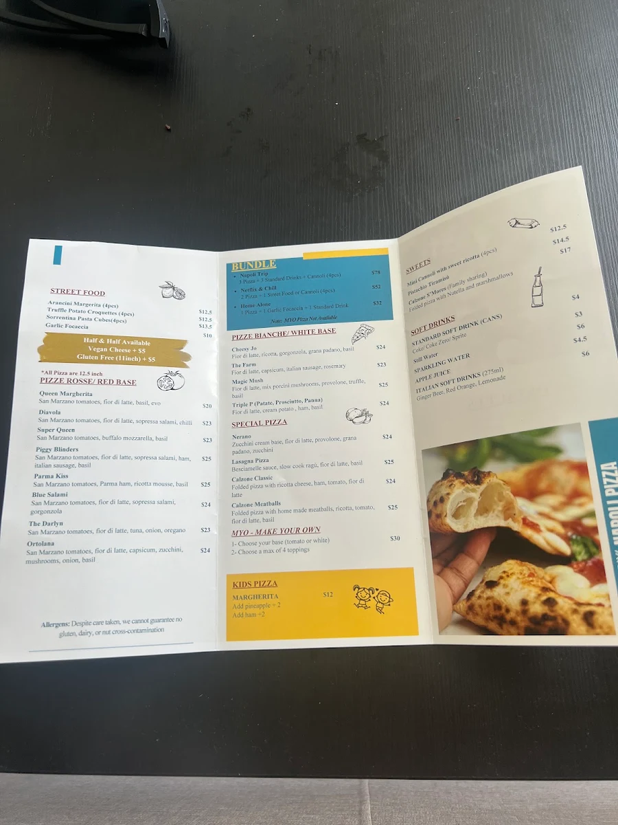 Menu, Angry Pizza