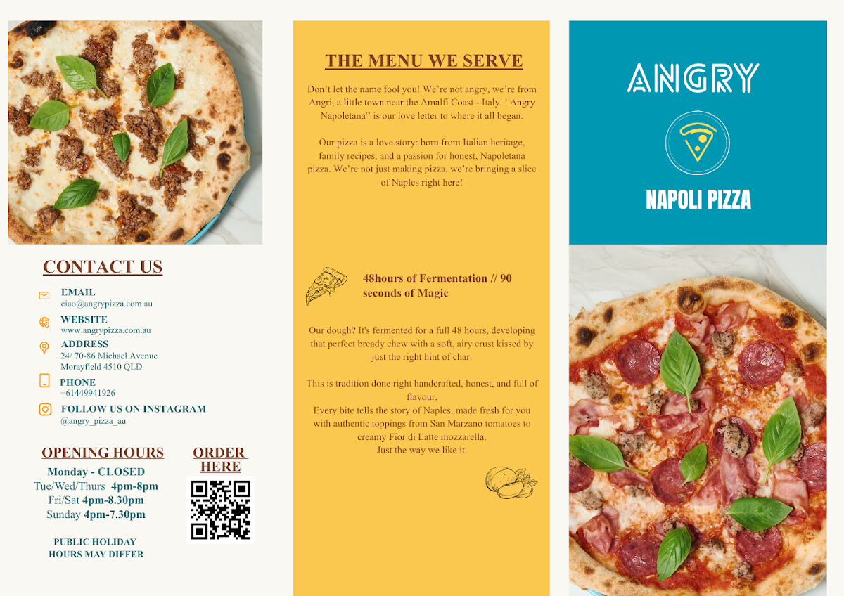Menu, Angry Pizza
