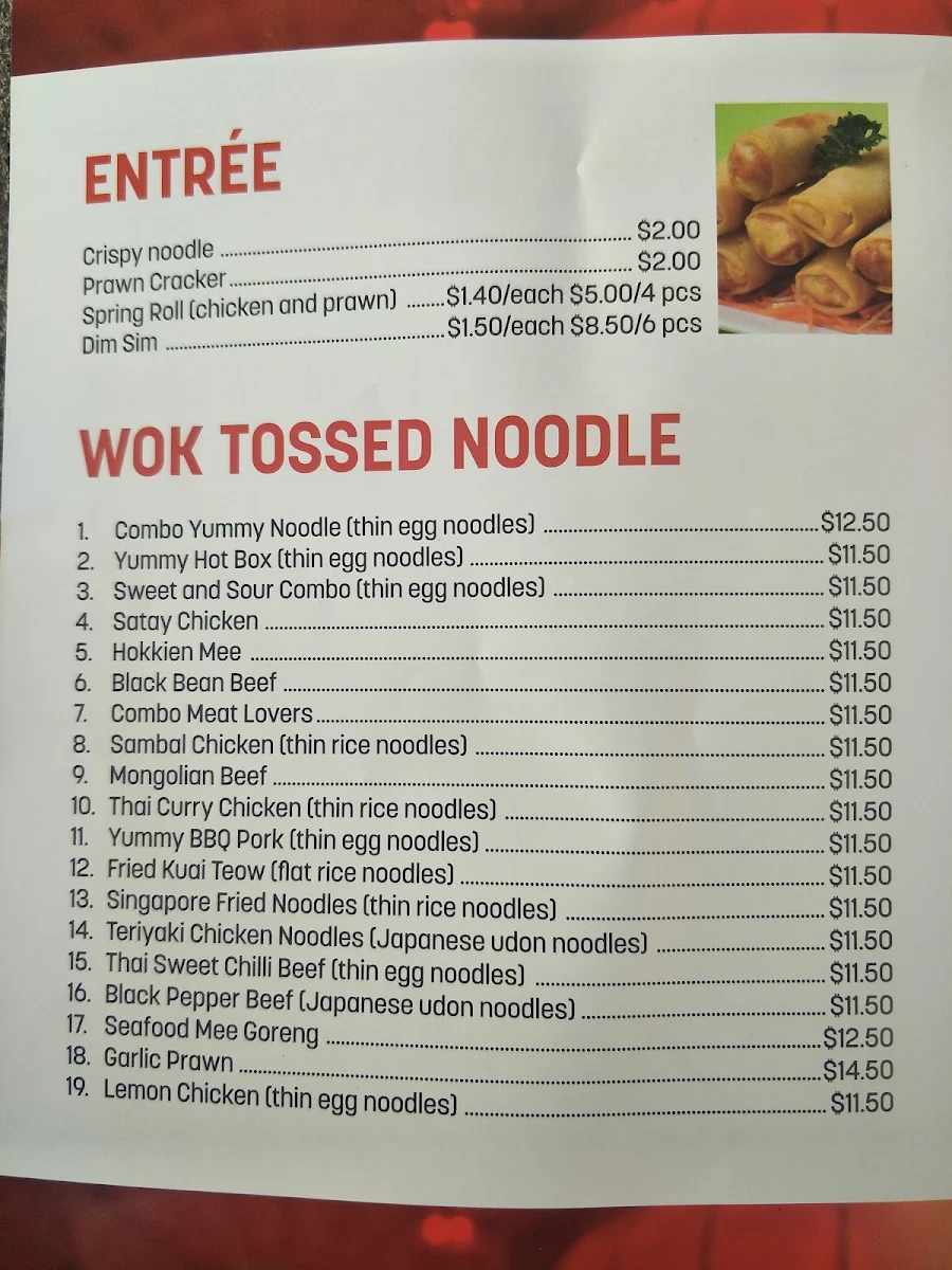 Menu, Yummy Noodle House