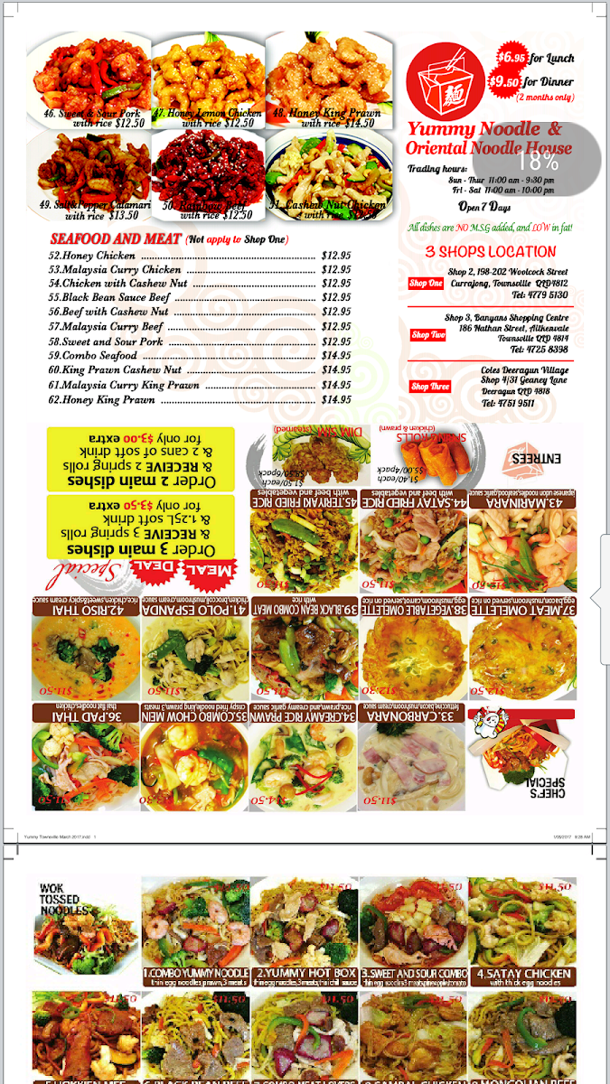 Menu, Yummy Noodle House