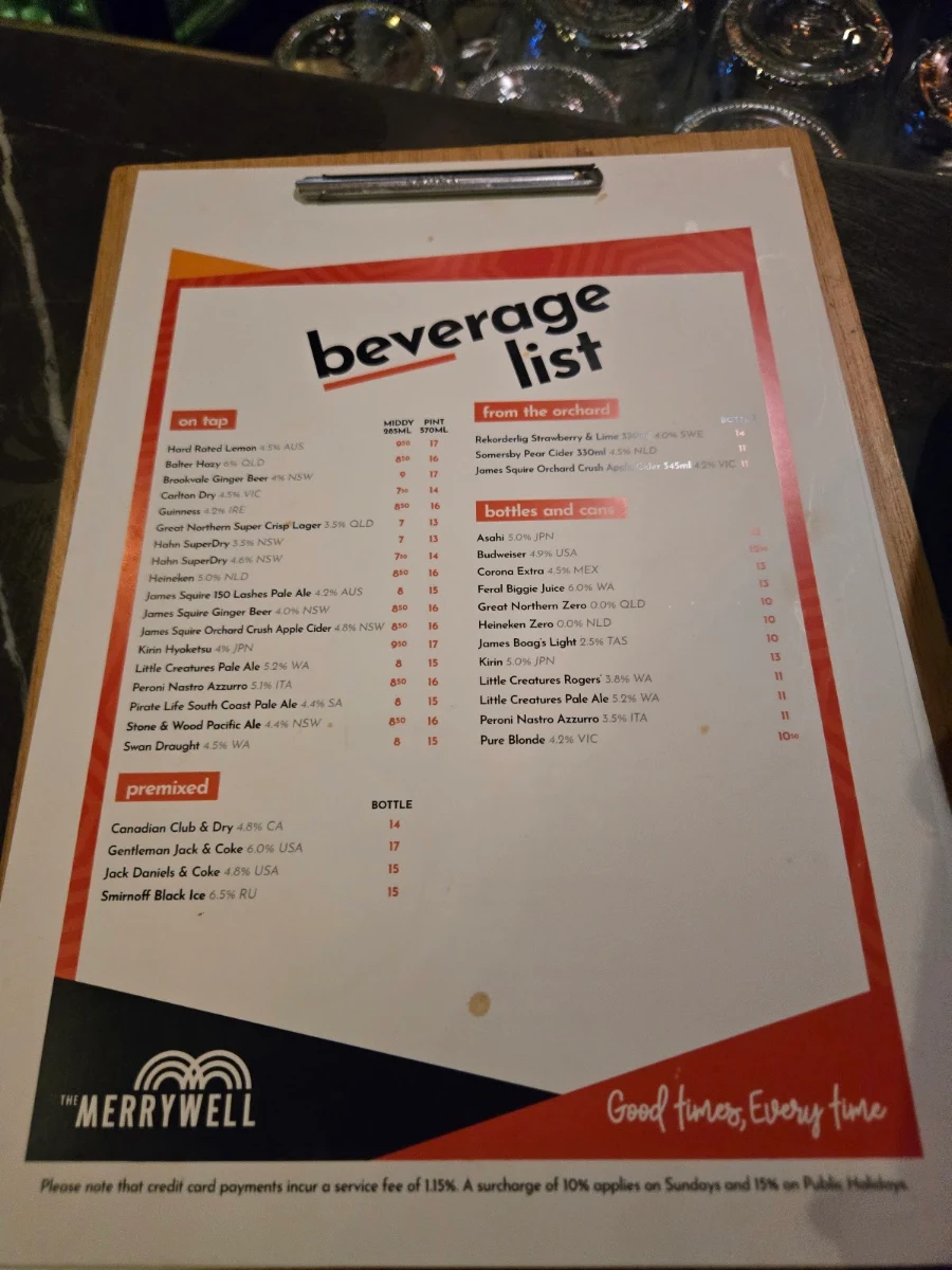 Menu, The Merrywell