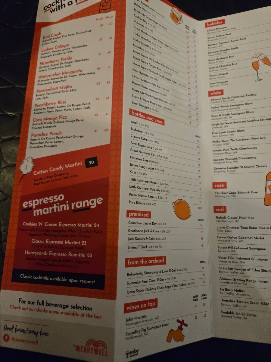Menu, The Merrywell