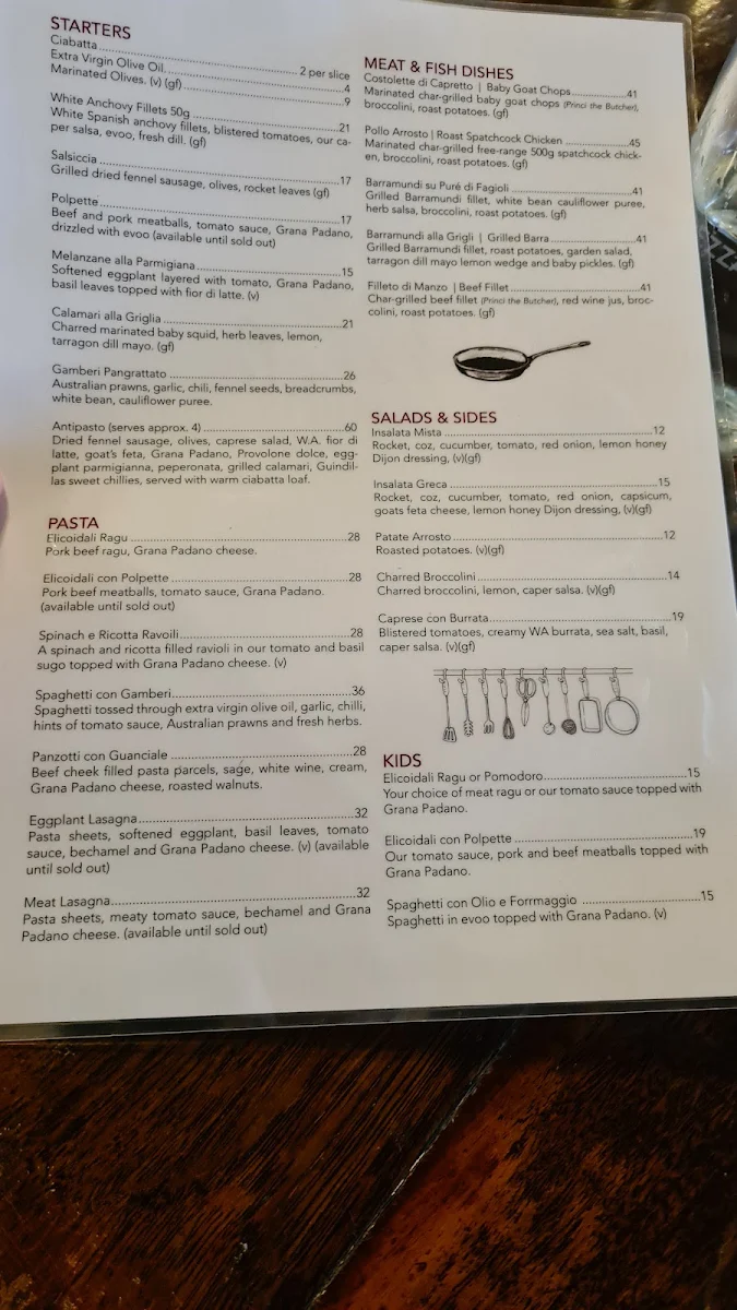 Menu, Piccolo Trattoria