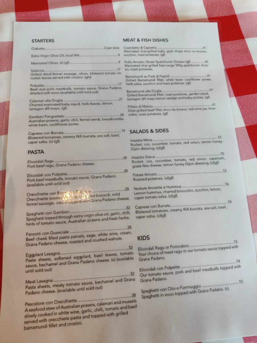 Menu, Piccolo Trattoria