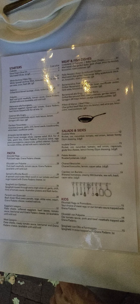Menu, Piccolo Trattoria