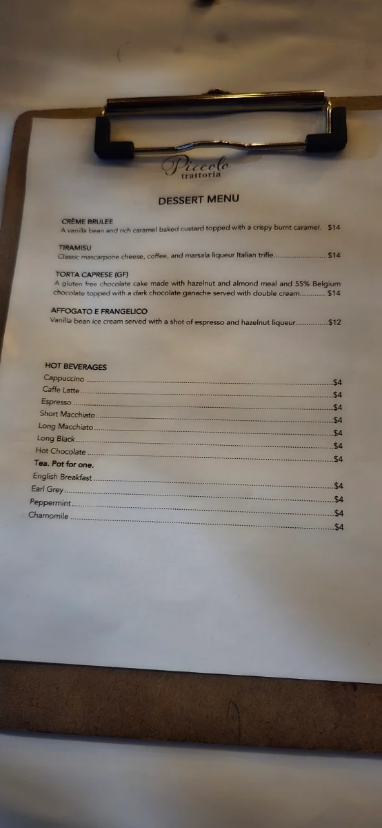 Menu, Piccolo Trattoria