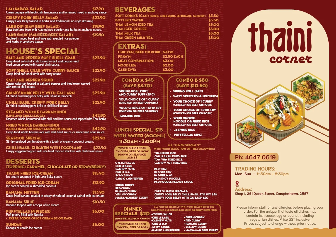 Menu, Thaini Corner