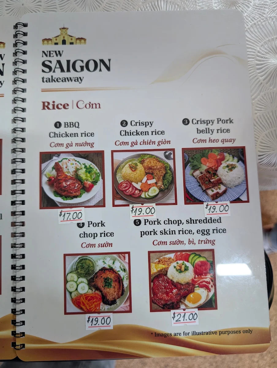 Menu, New Saigon takeaway