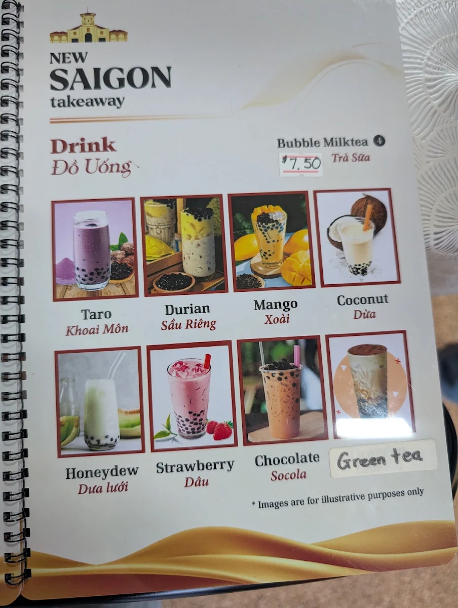 Menu, New Saigon takeaway