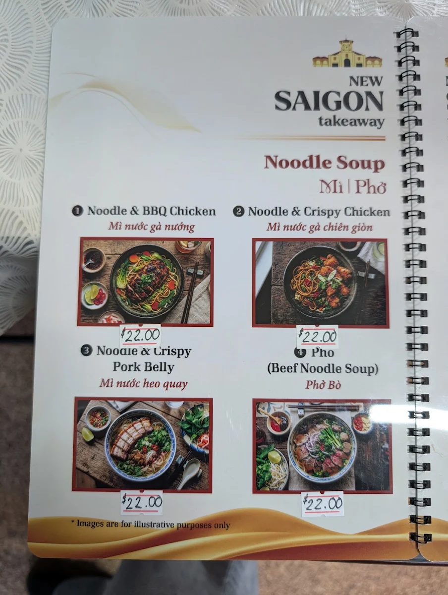 Menu, New Saigon takeaway