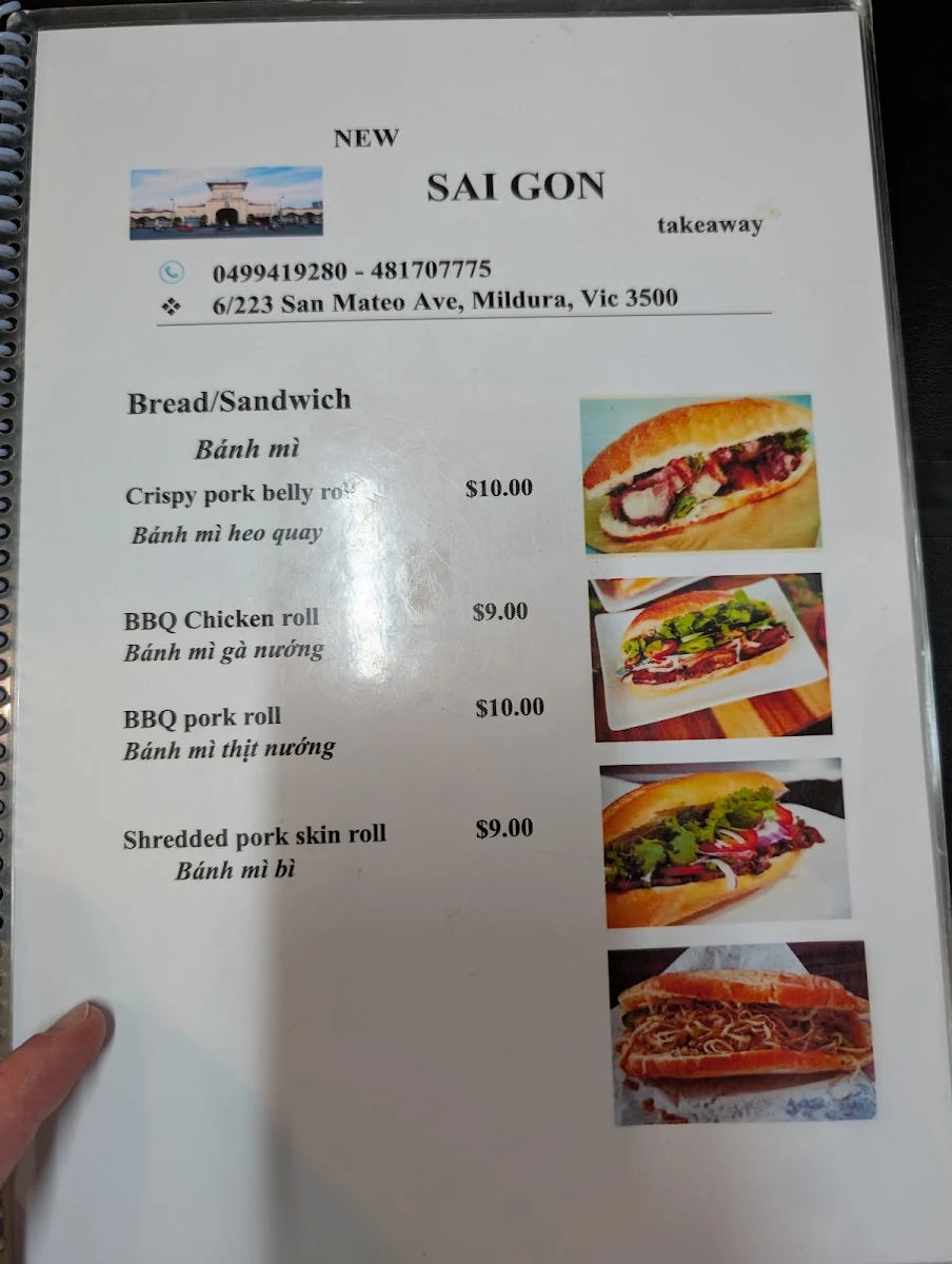 Menu, New Saigon takeaway