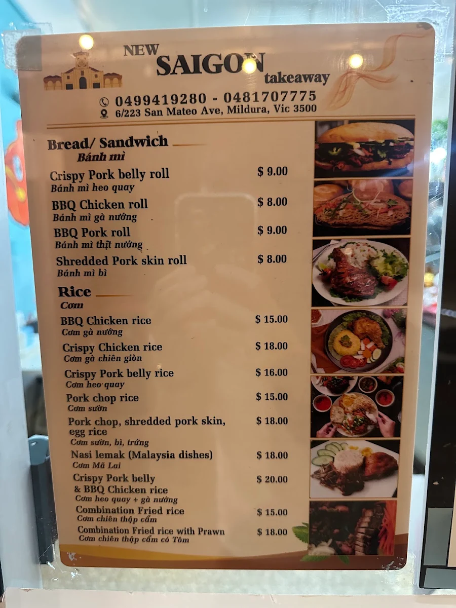Menu, New Saigon takeaway