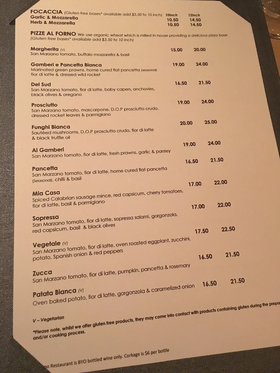 Menu, IL FORNO RESTAURANT - HAMPTON VIC