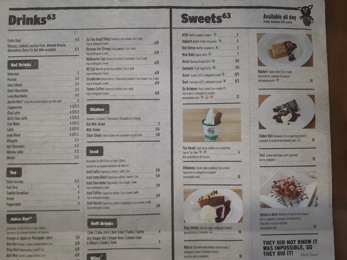 Menu, Cafe 63 Sunshine Plaza