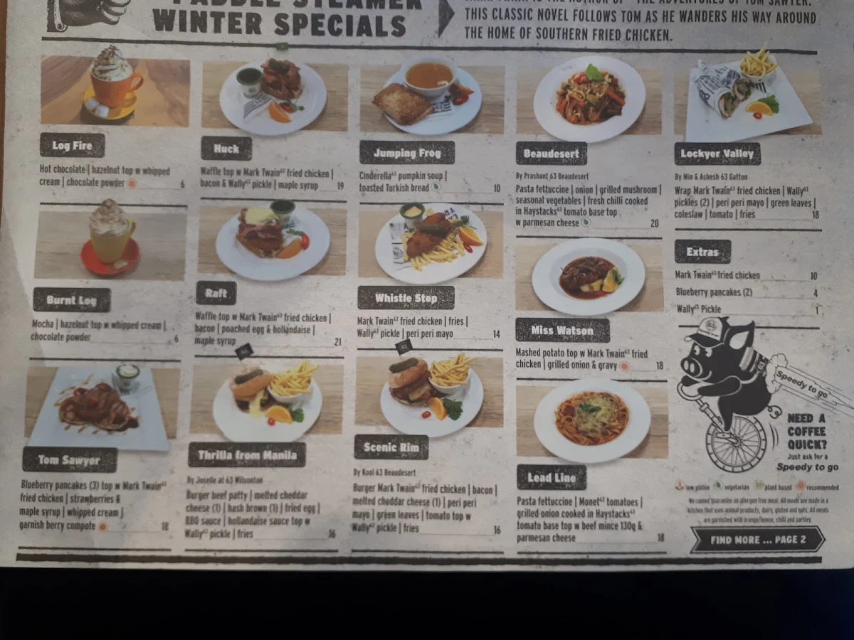 Menu, Cafe 63 Sunshine Plaza