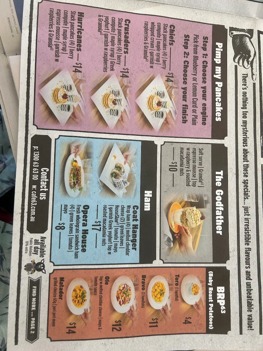Menu, Cafe 63 Sunshine Plaza