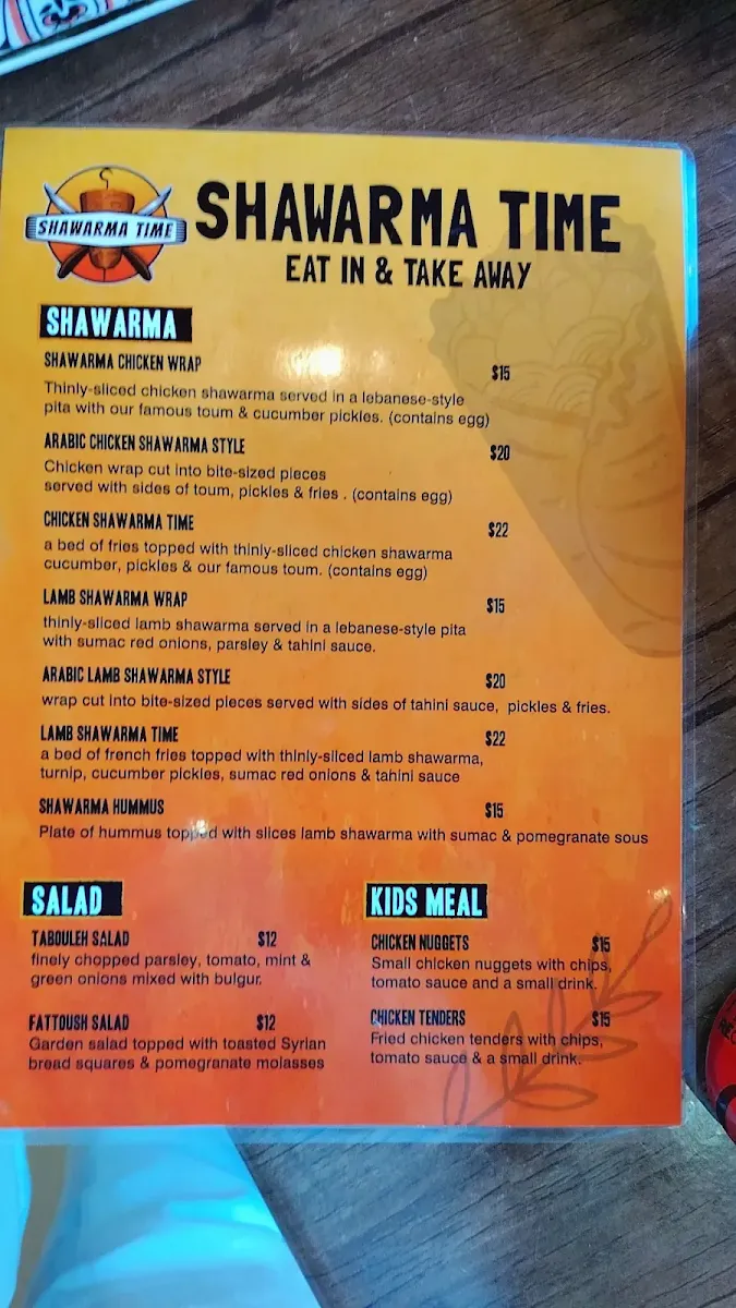 Menu, Shawarma time